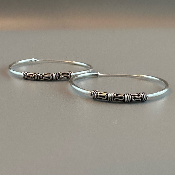 Sterling Silver Bali Large Hoop Earrings 30mm - Picture 3 of 4